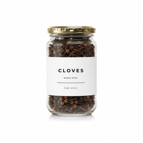 Whole cloves in a Madame Masala glass jar